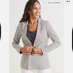 EVEREVE Tisbury stripe one button blazer blk white NWT cotton poly size XS
